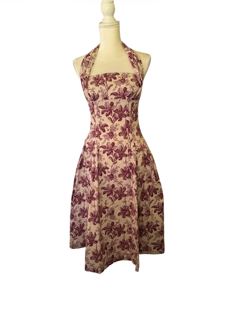 elevenses anthropologie floral Fit & Flare midi Dress in Rose and Cream